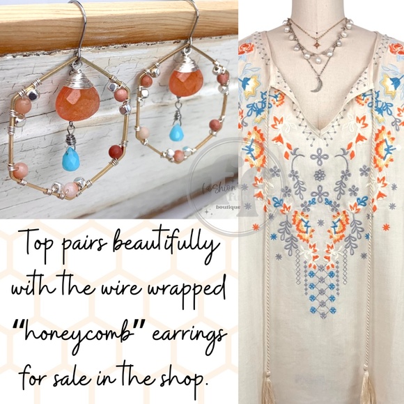 Andree By Unit Embroidered Boho Floral Peasant Flowers Tunic Shirt Blouse Top - Picture 9 of 10